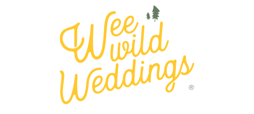 wee wild weddings logo in yellow with green trees